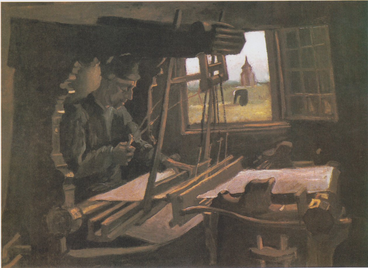 Weber před otevřeným oknem s výhledem na věž v Nuenenu od Vincent van Gogh