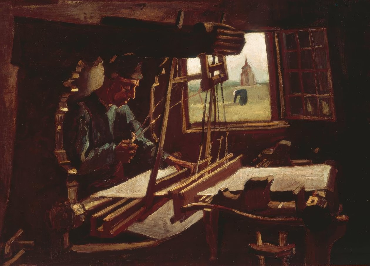 Weber před otevřeným oknem s výhledem na věž Nuenen od Vincent van Gogh