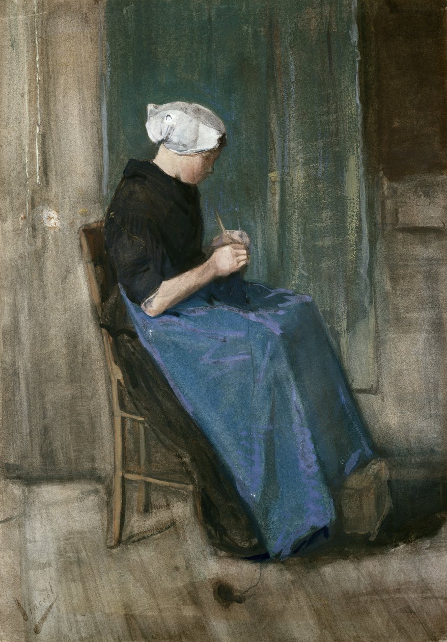 Mladá žena Scheveningen, pletení, tváří vpravo, 1881 od Vincent van Gogh