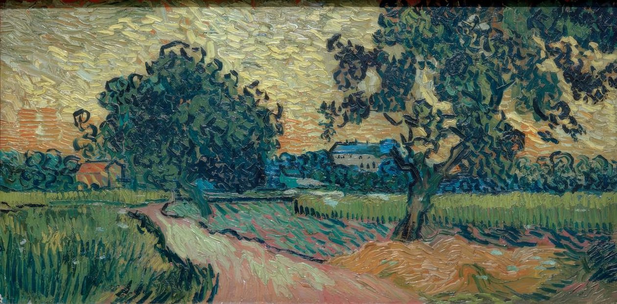 Dvě hrušně a zámek Auvers (krajina v od Vincent van Gogh