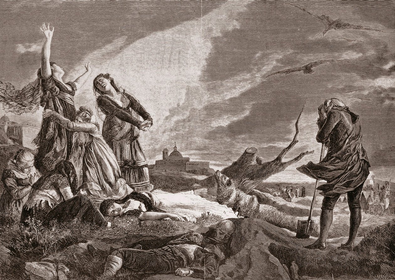 Španělská válka za nezávislost (1808-1814). Pohřeb v La Moncloa v Madridu 3. května od Vincente Gonzalez Palmaroli