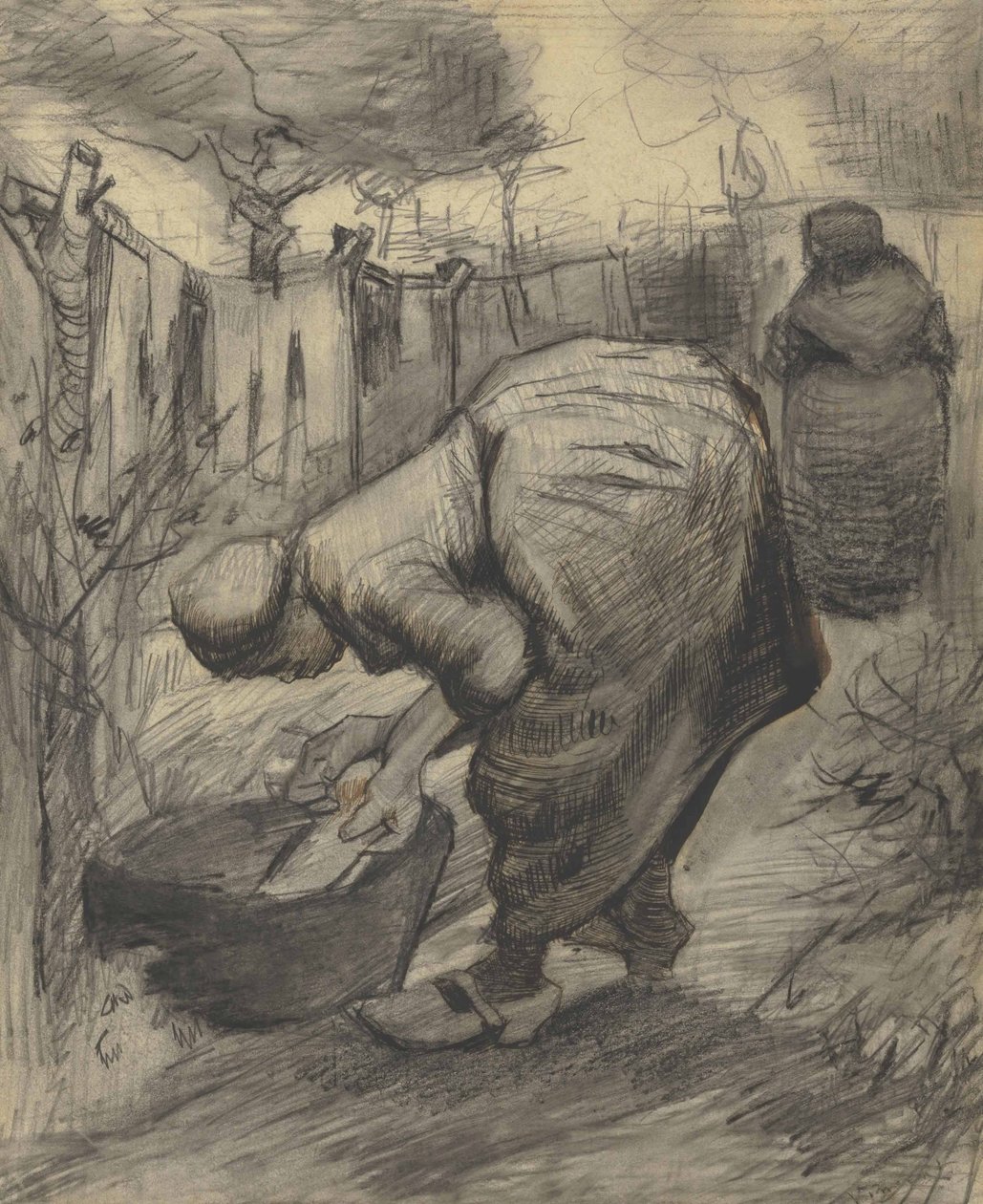 Rolnická žena s rybníkem v zahradě (1885) od Vincent van Gogh