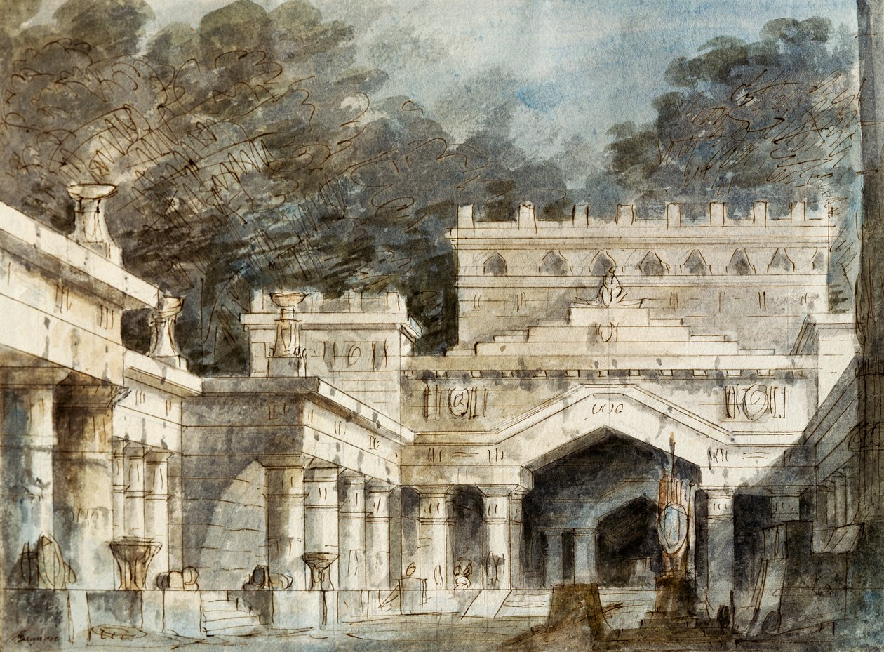 Scénografie Francesca Bagnara pro pátou scénu Norma, operu Vincenza Belliniho (1801-1835), uvedenou v divadle La Fenice v Benátkách od Vincenzo Bellini