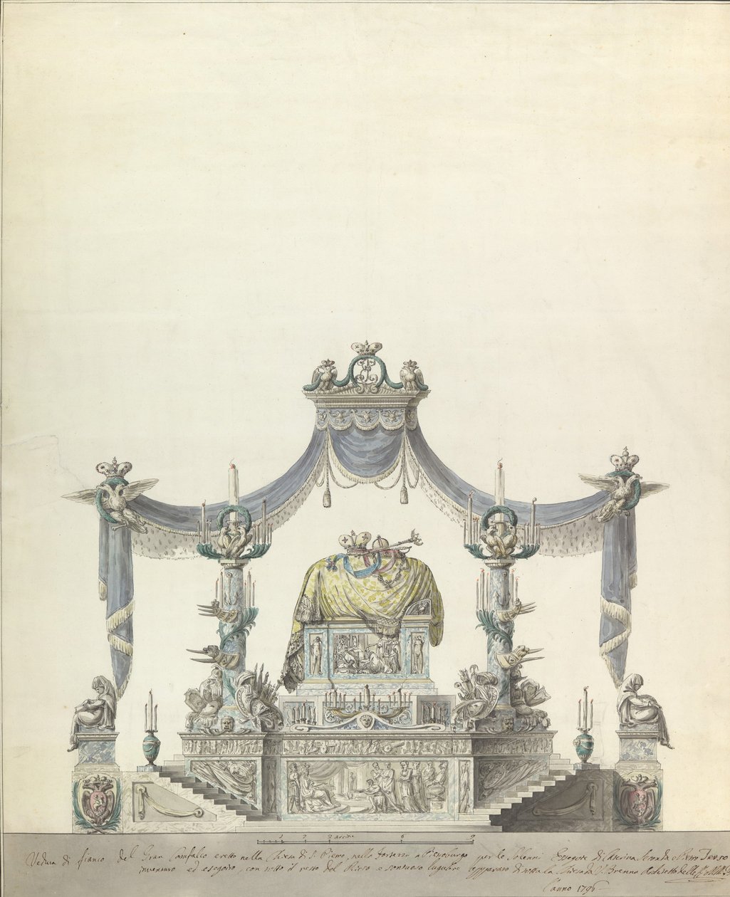 Katafalk císařovny Kateřiny Veliké z Ruska Side Elevation., 1796. od Vincenzo Brenna