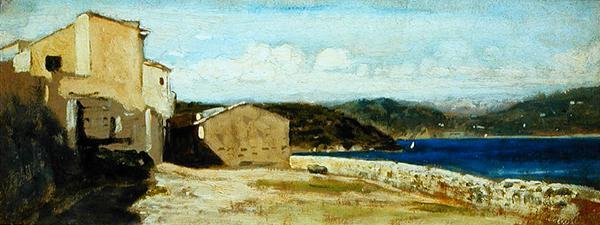 Domy v Lerici (olej na panelu) od Vincenzo Cabianca