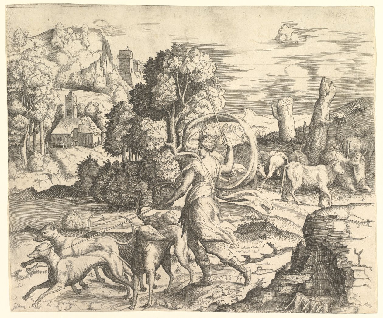 Diana lovkyně v krajině, ca. 1530-42. od Vincenzo Caccianemici