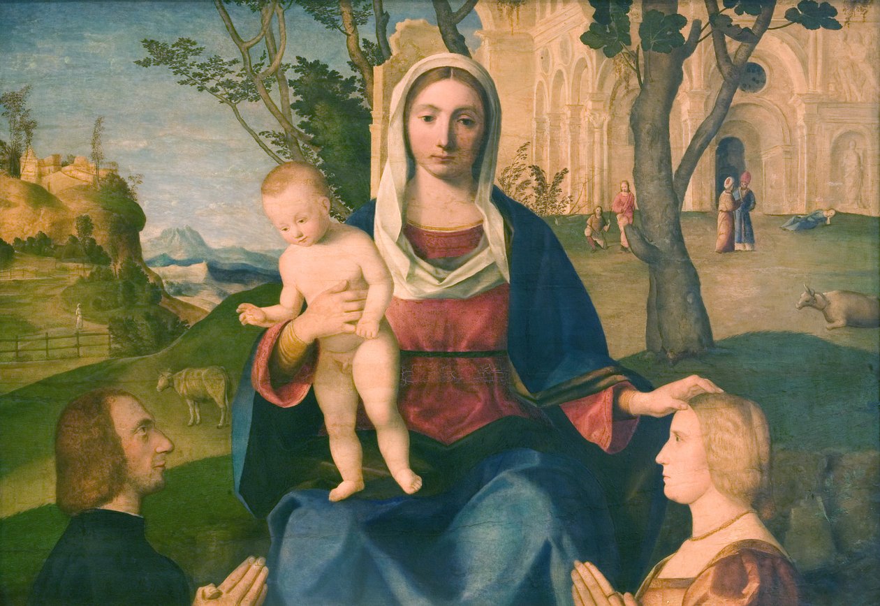 The Virgin and Child with a Male and a Female Donor   1232801   cs       czech Successfully Translated  Original: Slapende herderinnen Landschappen, serie 1 (series title) Translat: Slapende herderinnen Landschappen, serie 1 (series title) 1371468 cs czech od Vincenzo Catena