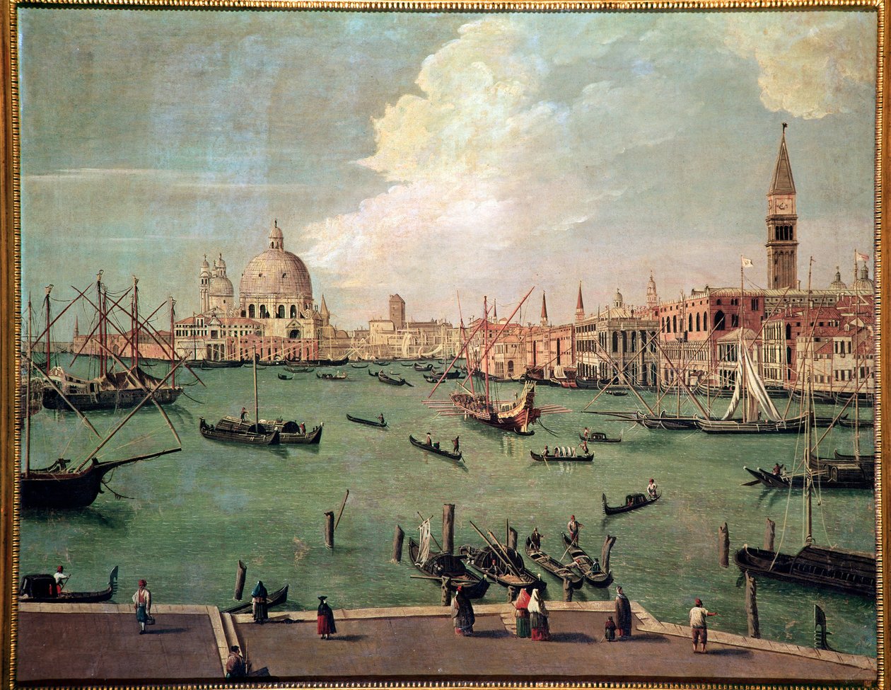 Pohled na pánev svatého Marka v Benátkách s bazilikou Santa Maria della Salute v pozadí Obraz Vincenzo Chilone (1758-1839) Rozměr 100x135 cm Benátky, Museo Correr, n 151 od Vincenzo Chilone
