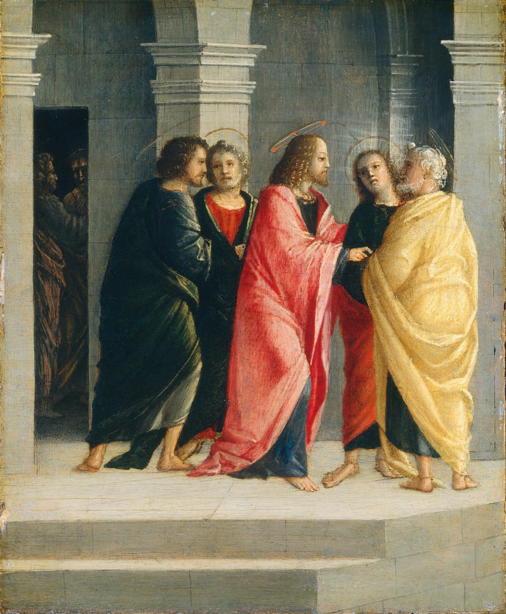 Kristus dává Petrovi a Janovi pokyn, aby se připravili na Velikonoce, 1504. od Vincenzo Civerchio