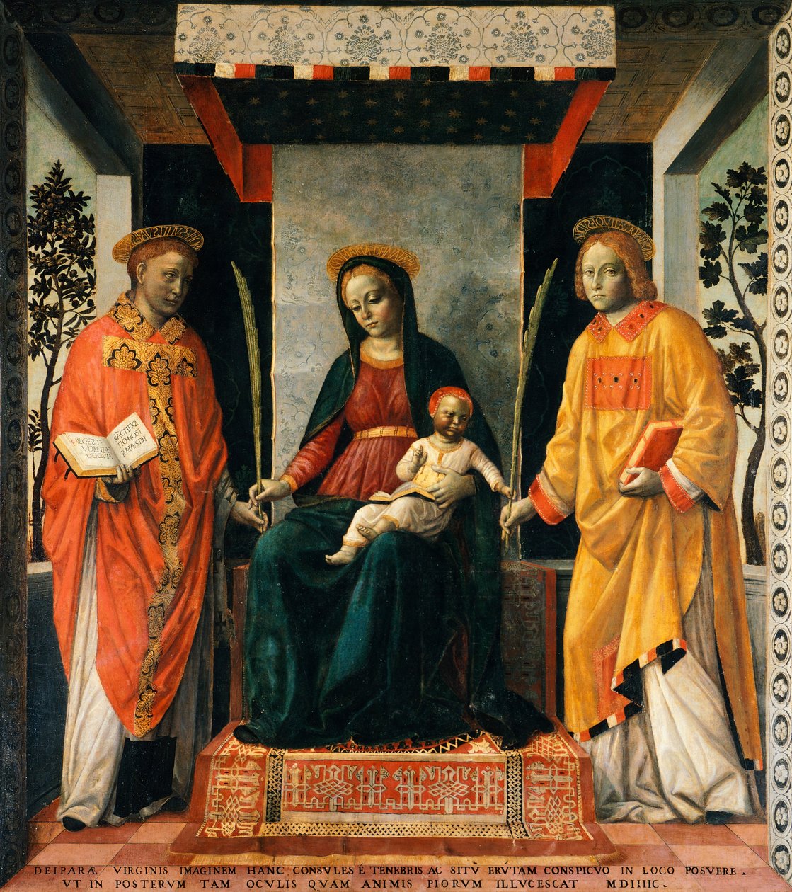 Madona s dítětem mezi svatým Faustinem a svatou Jovitou, Vincenzo Foppa (cca 1427-cca 1515), Tempera na plátně, 205x226 cm od Vincenzo Foppa