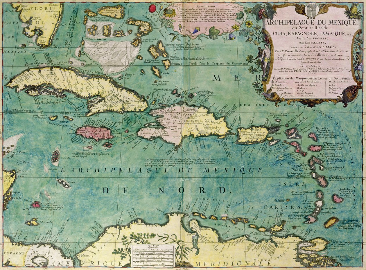 Mapa mexického souostroví od Vincenzo Maria Coronelli