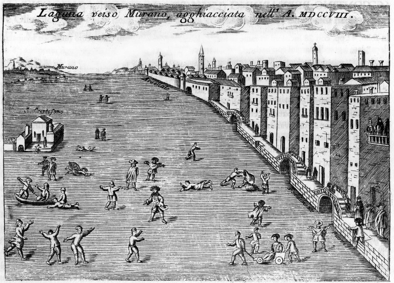 Benátky, Itálie. Lugune směrem k ledu Murano v roce 1708 v „Singularitě Benátek“ od Vincenza Coronelliho (1650-1718). od Vincenzo Maria Coronelli