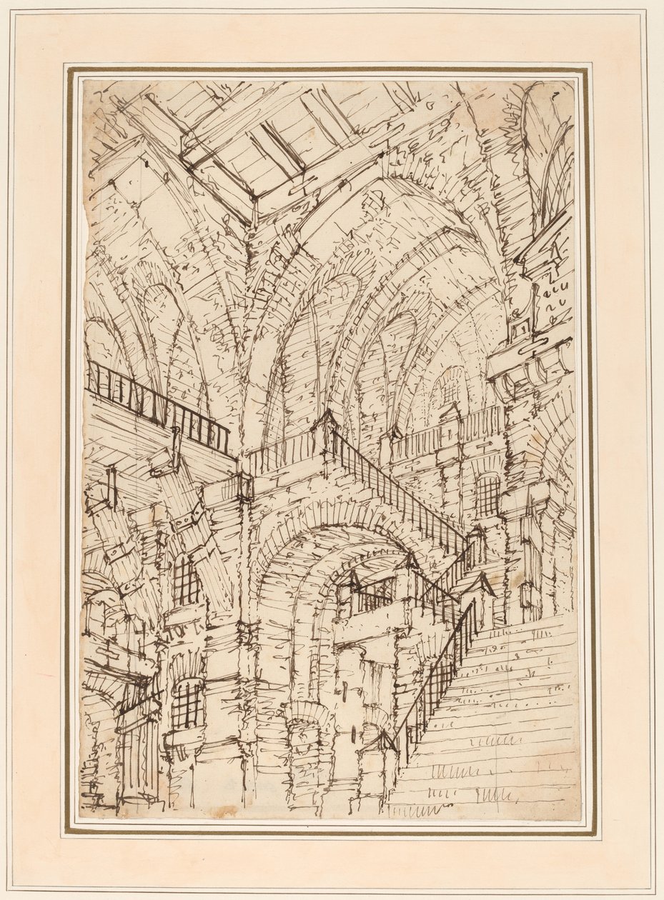 Interiér věznice s monumentálním schodištěm od Vincenzo Mazzi