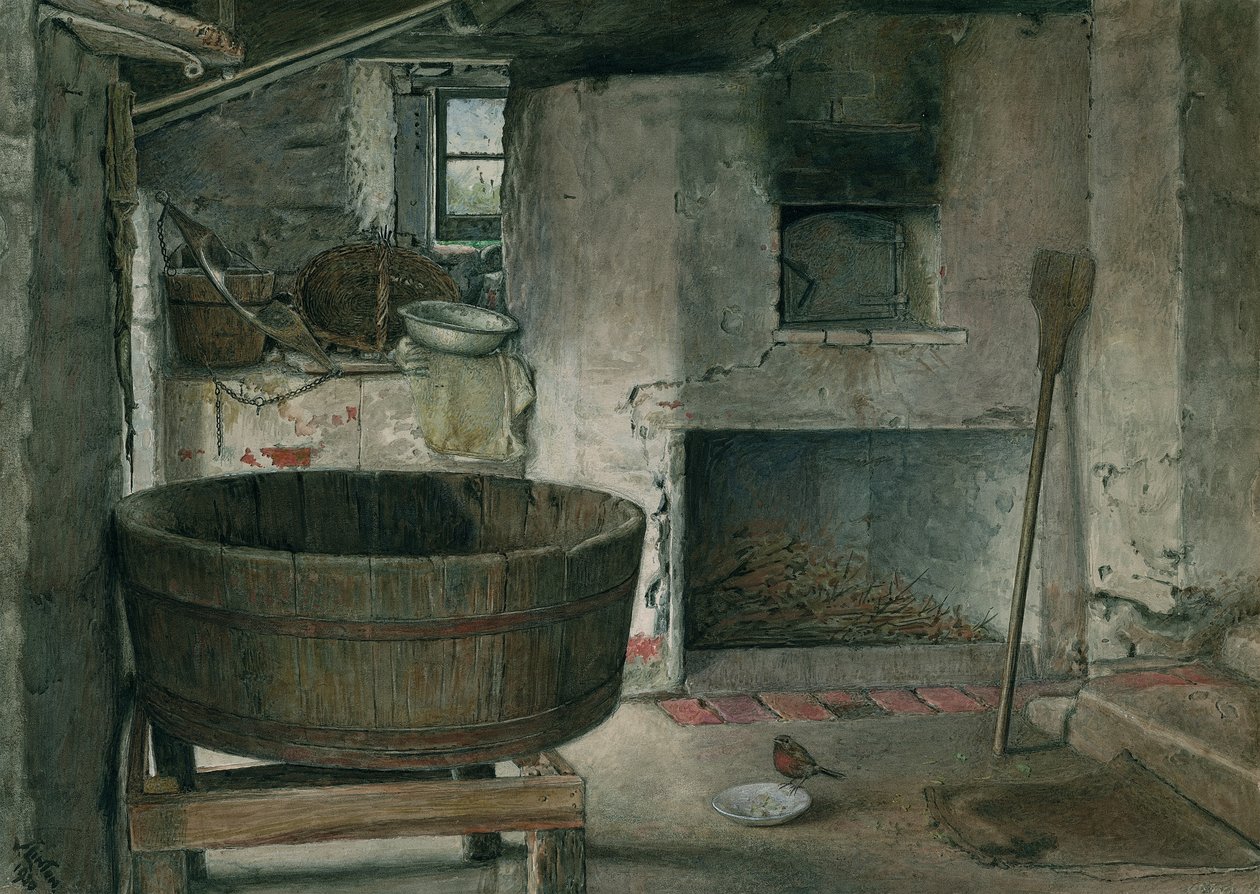 Interiér chaty s Robinem, 1930 (wc na palubě) od Violet Linton
