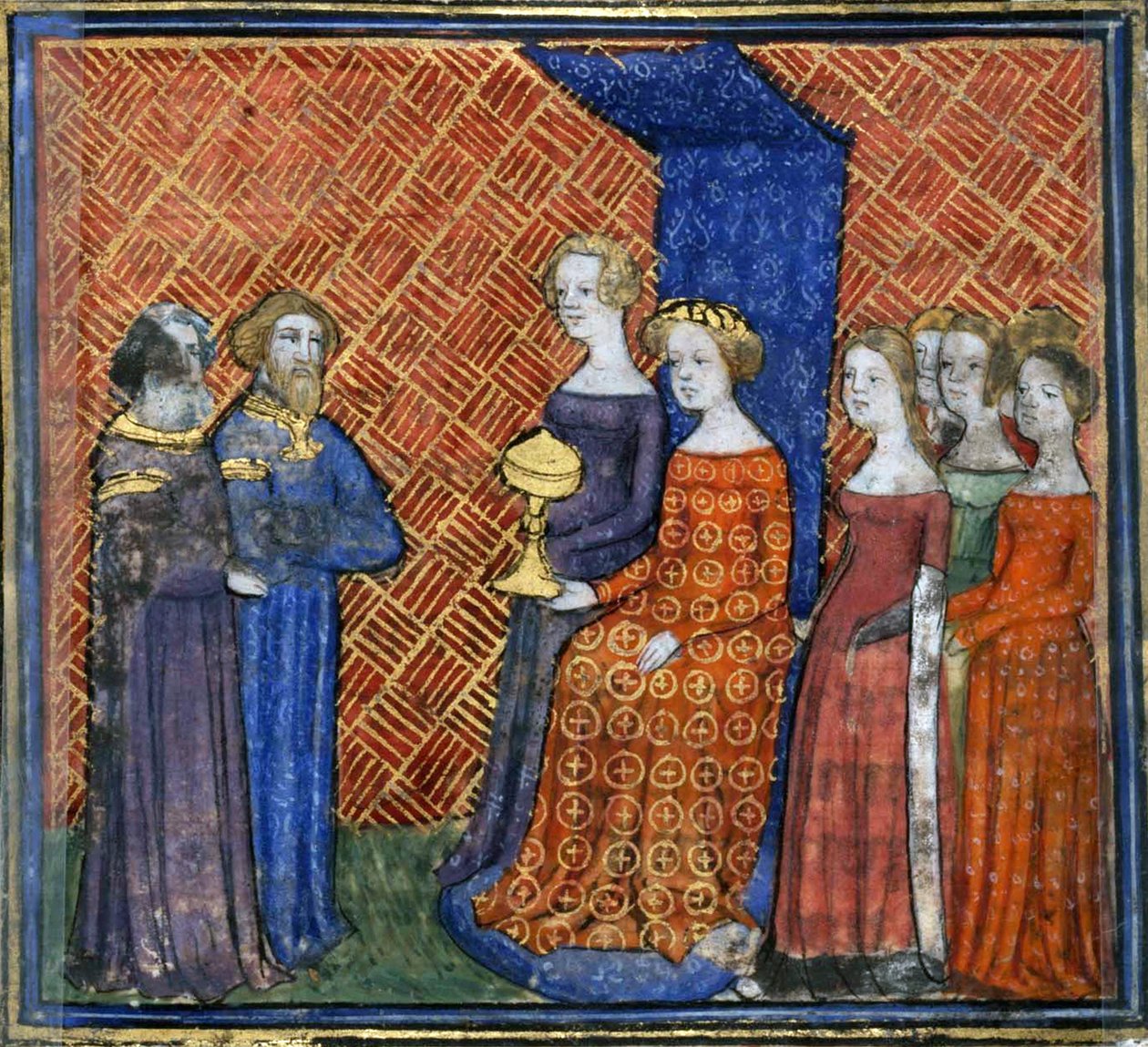 Král Šalamoun přijímá královnu ze Sáby z Bible historiale od Guiarta des Moulins, 1400-1415 od Virgil Master
