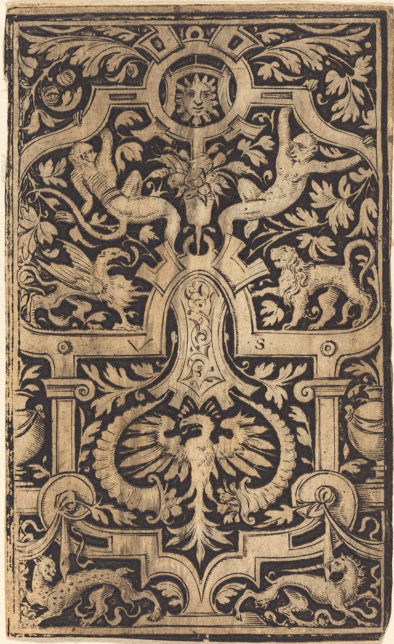 Popruh a zeleň Ornament na tmavé zemi s opicemi a jinými zvířaty od Virgil Solis