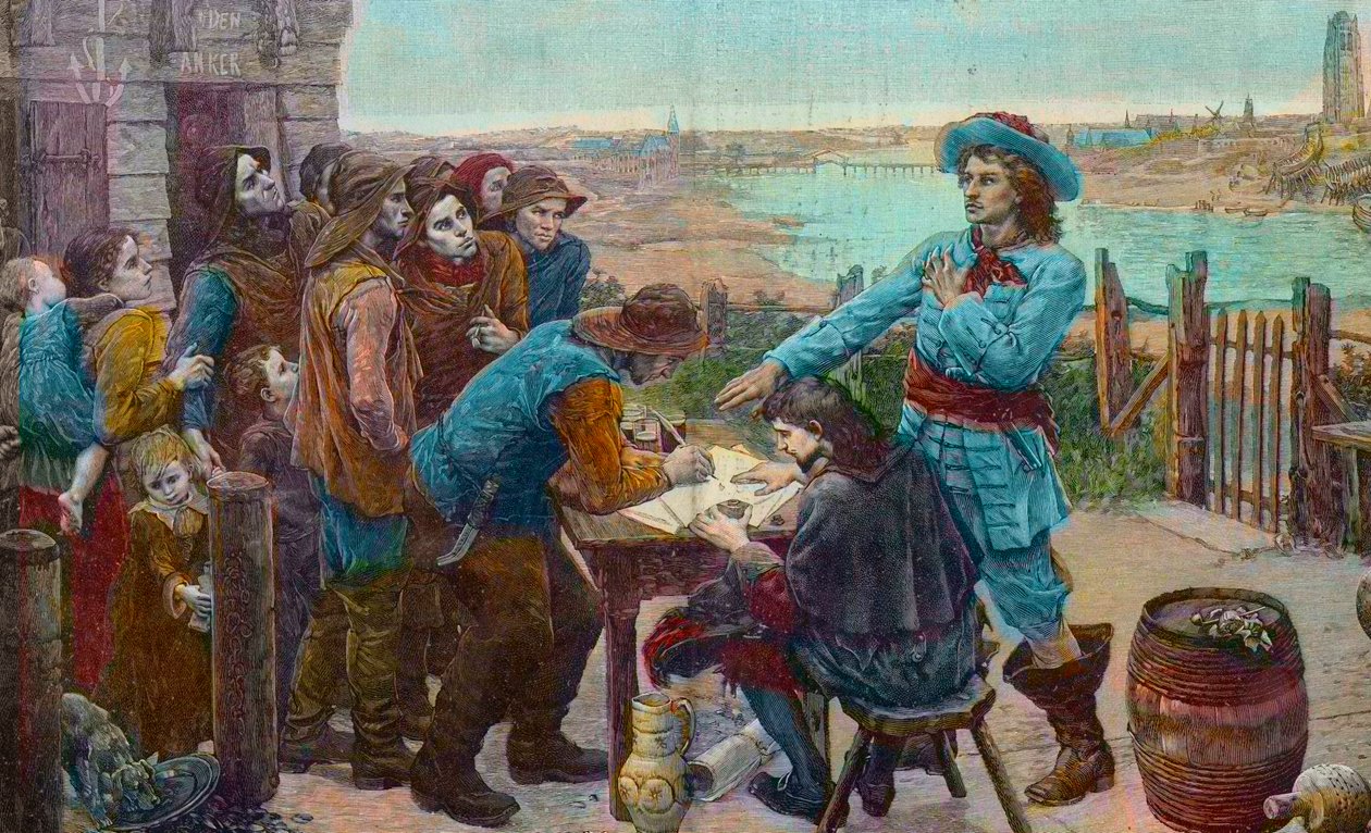 Francouzský lupič Jean Bart s rybáři v Dunkerque - Soukromník Jean Bart (1650-1702) s rybáři z Dunkerque - Rytina podle obrazu Virginie Demont-Breton (Demont Breton) zničeného během druhé světové války) od Virginie Demont Breton