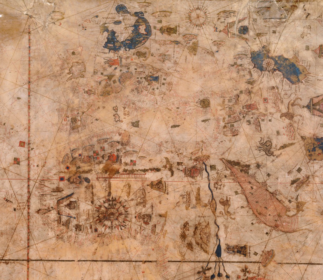 Světová mapa, od východního pobřeží Ameriky po Indii. od Visconte Maggiolo