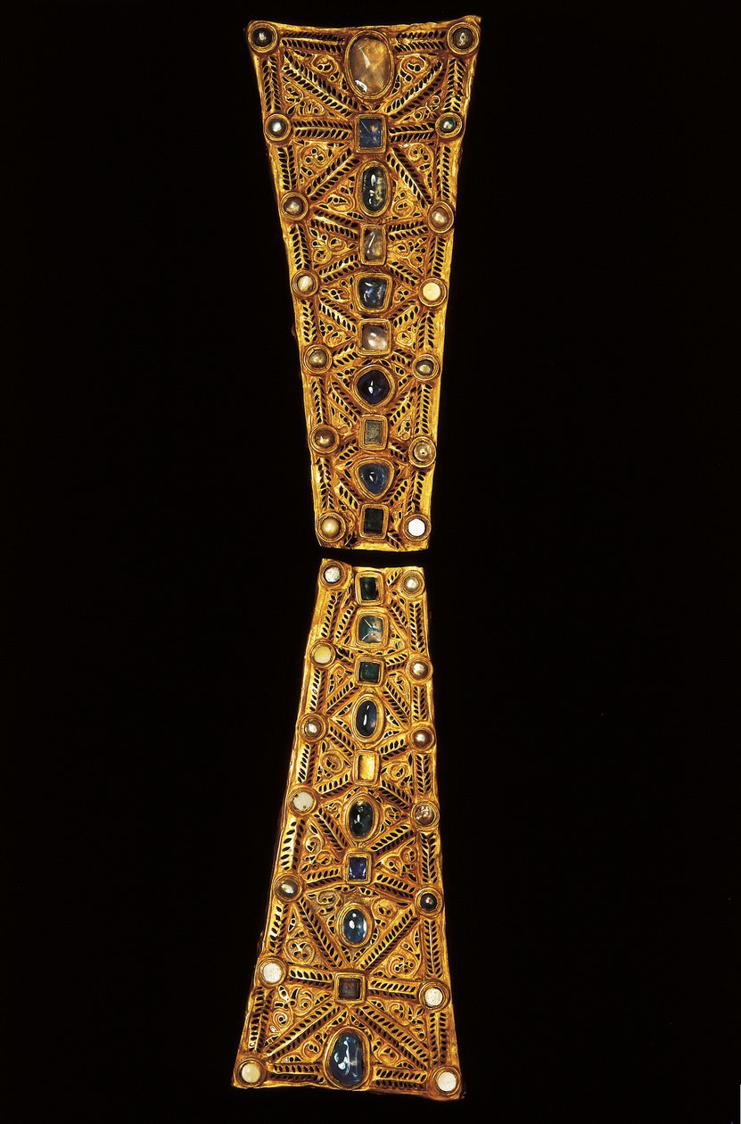 Krk procesního kříže ze zlata, granátu a perel z Guarrazarského pokladu, 7. století (zlato, granát a perly) od Visigothic