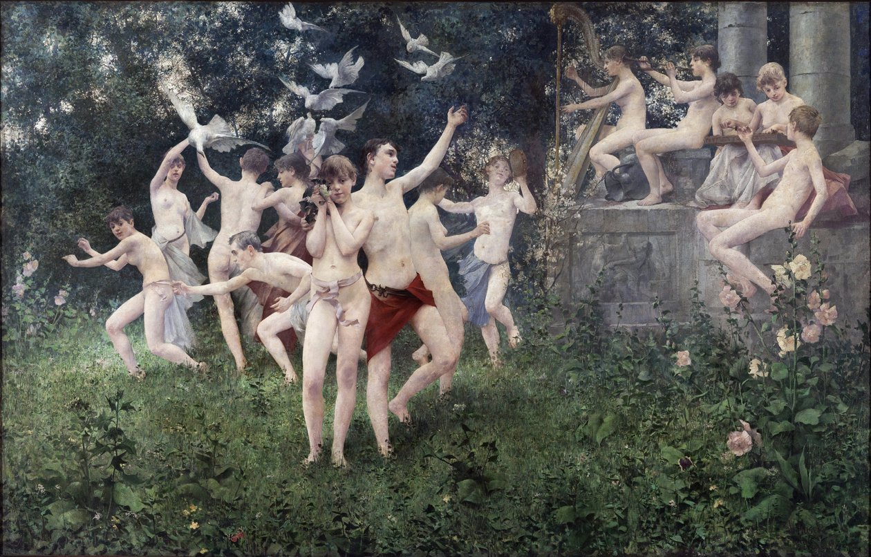 Festival jara (alegorická scéna) - Mašek, Karel Vítězslav (1865-1927) - 1889 - Olej na plátně - Národní galerie, Praha od Vitezlav Karel Masek