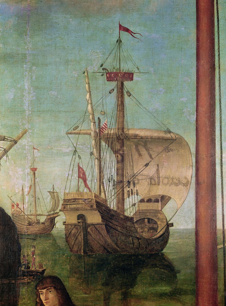 Setkání a odjezd snoubenců, z cyklu sv. Voršily, detail lodi, 1490-96 od Vittore Carpaccio