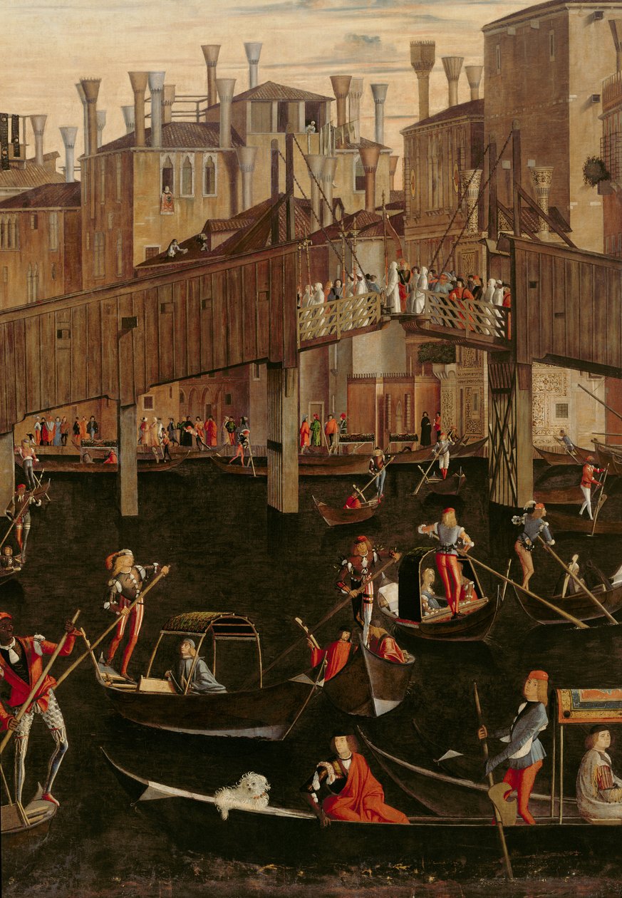 Dřevěný most Rialto, ze Zázraku relikvie pravého kříže, 1494 detail 29232 od Vittore Carpaccio