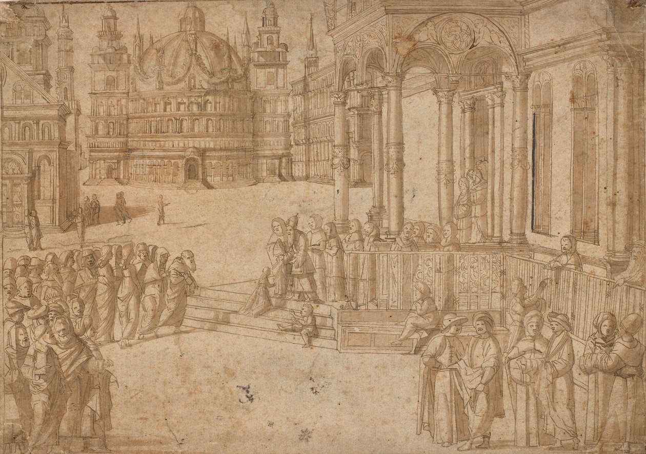 Podle Carpaccia - Obětování Panny Marie v chrámu cca 1500-20 od Vittore Carpaccio