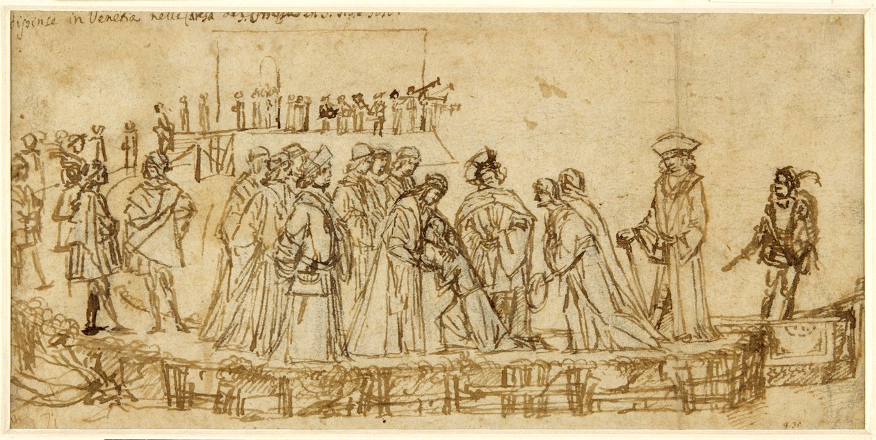 Anglický princ Conan se loučí se svým otcem (pero a inkoust přes křídu na papíře) od Vittore Carpaccio