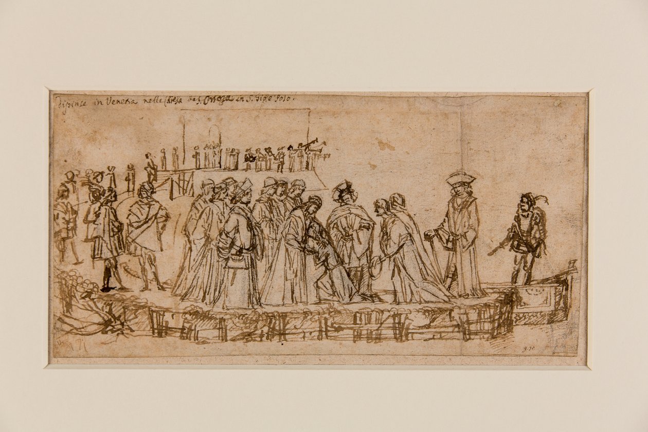 Anglický princ Conan se loučí se svým otcem (pero a inkoust přes křídu na papíře) (recto of 5933931) od Vittore Carpaccio