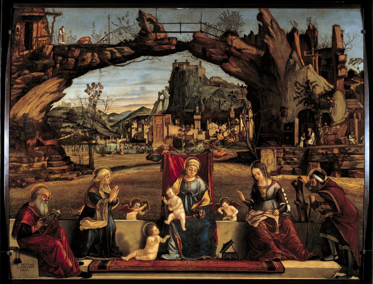Obraz Svatého rozhovoru od Vittore Carpaccia (1450-1526) 16. století Sun. 0,98x1,27 m Avignon, Muzeum Malého paláce od Vittore Carpaccio