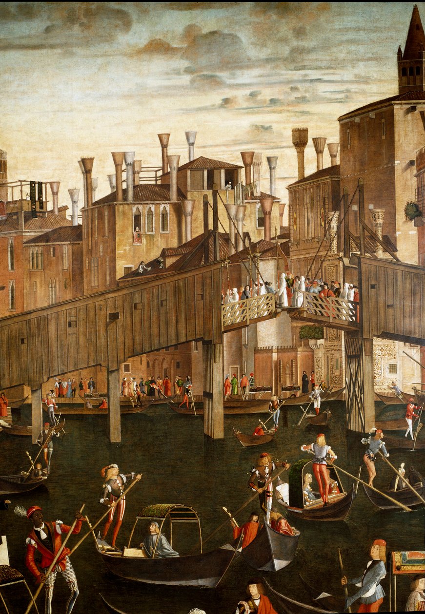 Zázrak relikvie svatého kříže na mostě Rialto v Benátkách, detail. Obraz Vittore Scarpazza dit Vittore Carpaccio (1460-1525) od Vittore Carpaccio