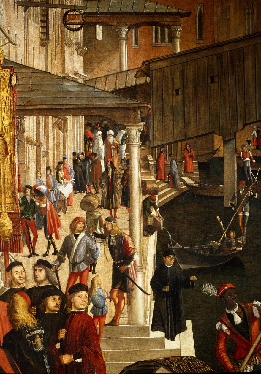 Zázrak relikvie svatého kříže na mostě Rialto v Benátkách, detail. Obraz Vittore Scarpazza dit Vittore Carpaccio (1460-1525) od Vittore Carpaccio
