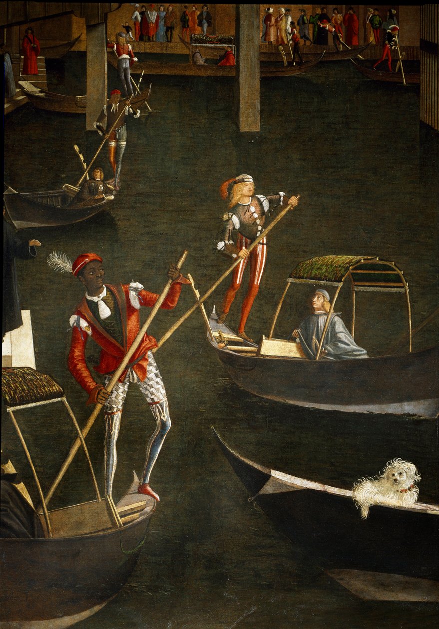 Zázrak relikvie svatého kříže na mostě Rialto v Benátkách, detail. Obraz Vittore Scarpazza dit Vittore Carpaccio (1460-1525) od Vittore Carpaccio