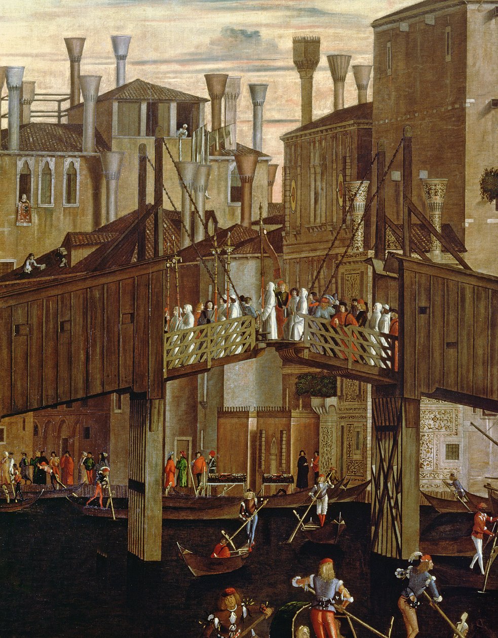 Zázrak relikvie svatého Kříže, detail starého mostu Rialto, ze Scuola di San Giovanni Evangelista, kolem roku 1494 od Vittore Carpaccio