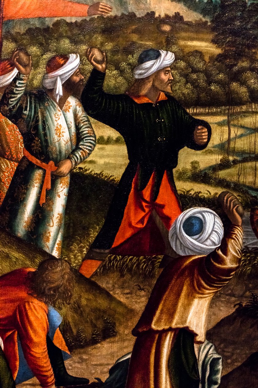 Kamenování svatého Štěpána, cyklus Svatý Štěpán, detail od Vittore Carpaccio