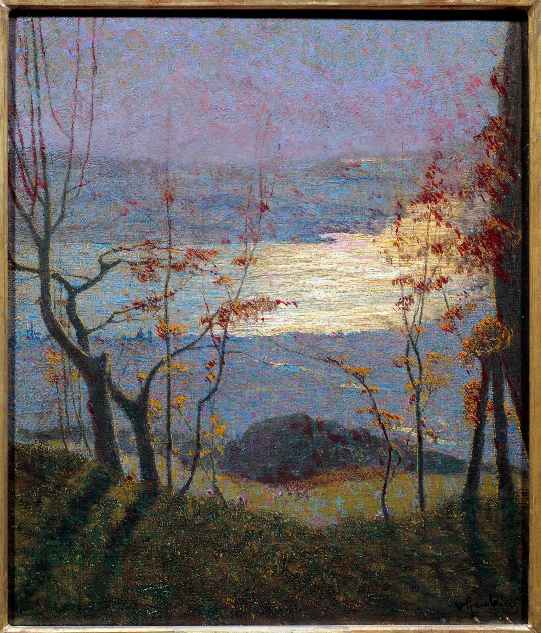Ráno. Podzimní krajina se stromy. Obraz Vittore Grubicy Di Dragon (1851-1920) Ec. Ital., 20. století. Olej na plátně. Rozměr: 0,47 x 0,41 m. Paříž, Musee d