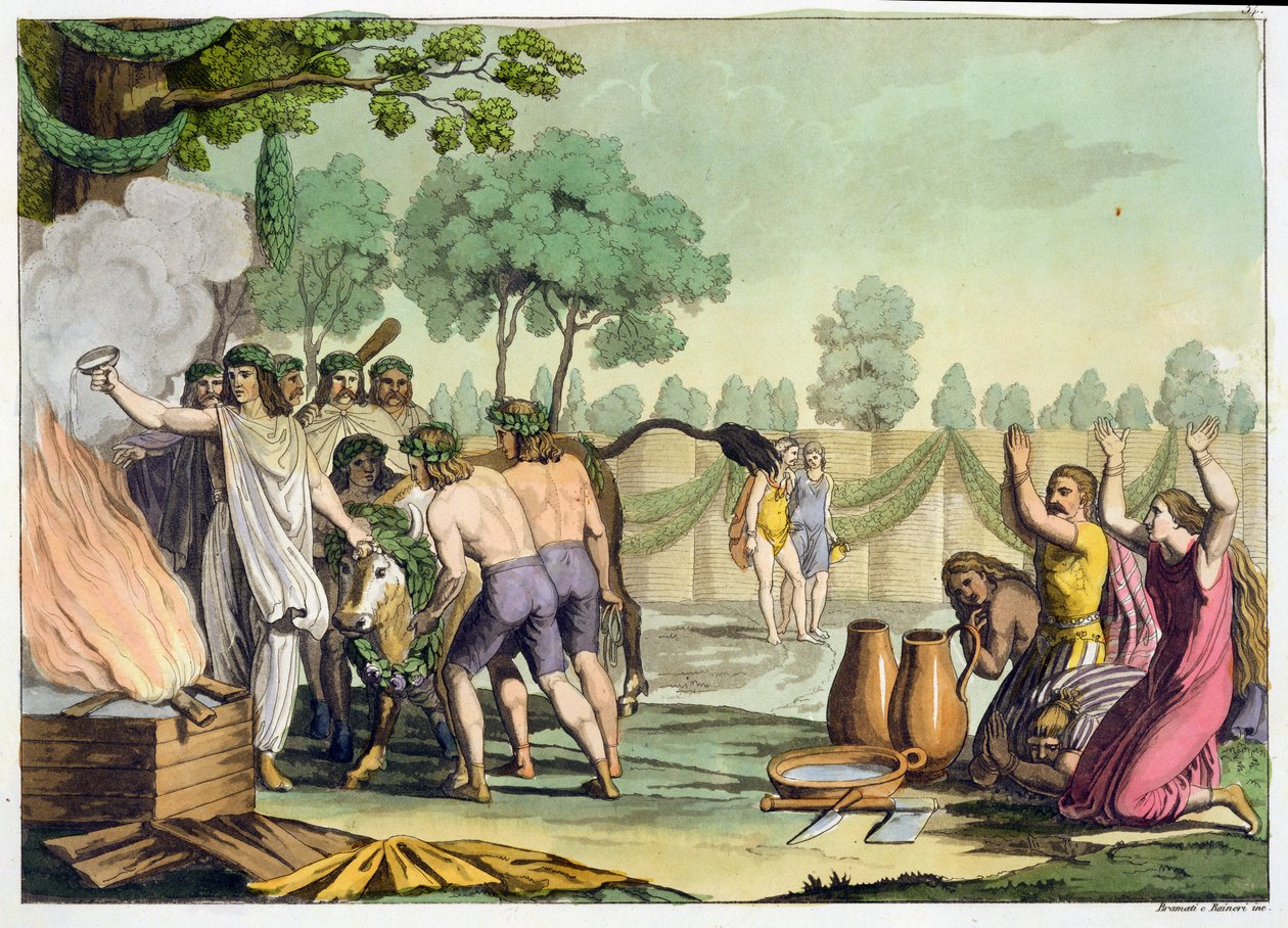 Starověcí Keltové nebo Galové obětující krávu, kolem 1800-18 od Vittorio Raineri