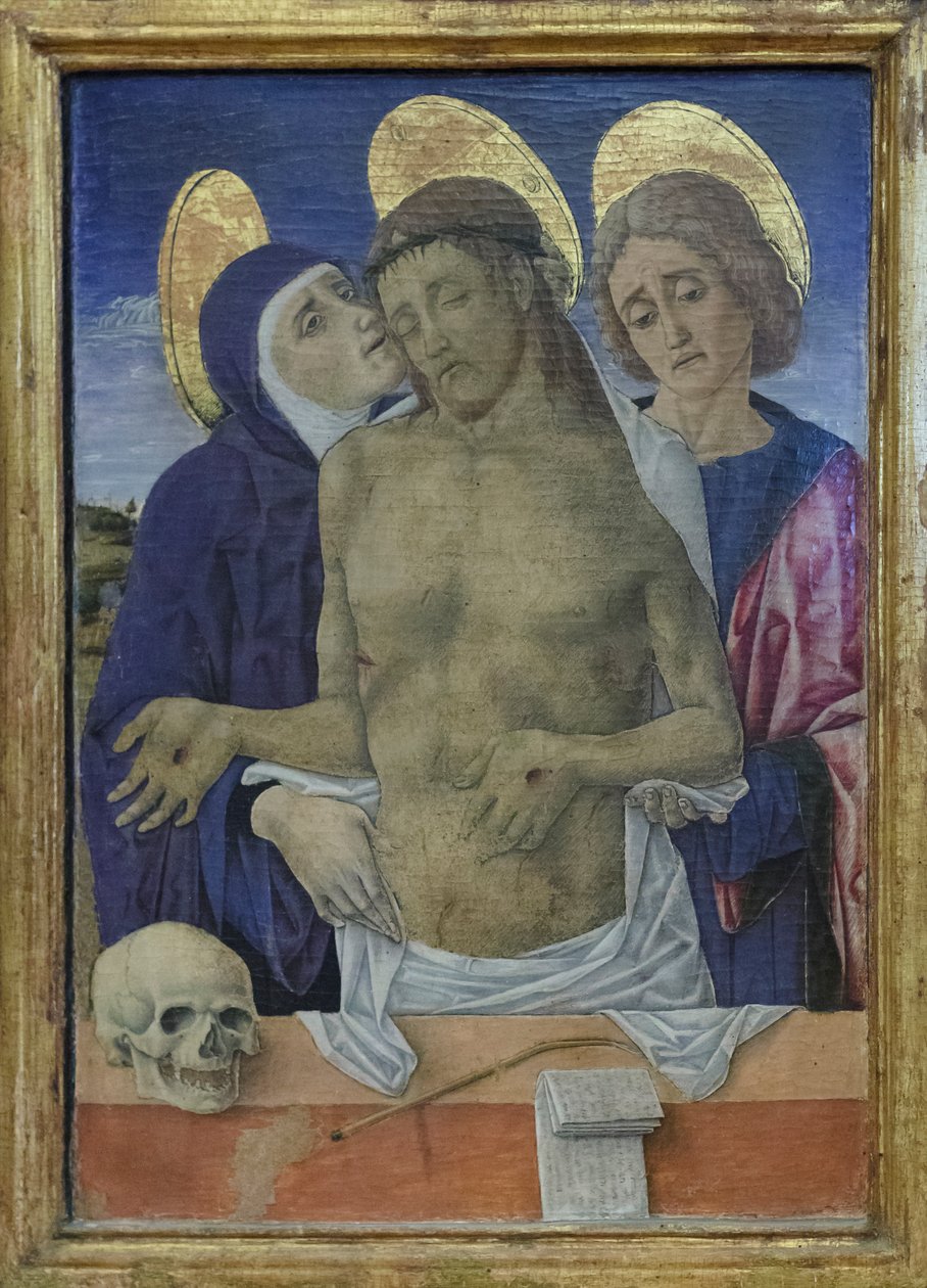 Kristus v lítosti s Pannou Marií a svatým Janem Evangelistou, asi 1490-1500 (olej na desce) od Vittorio Crivelli