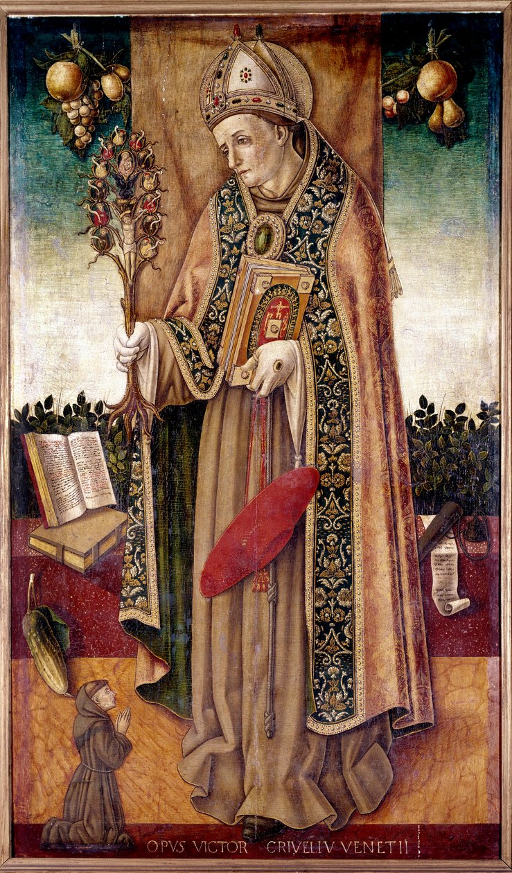 Reprezentace svatého Bonaventura (San bonaventura) držící strom vykoupení Bonaventura Tolomei byl dominikán v Sieně, který zemřel v roce 1348 na mor““ Obraz Vittore Crivelli (1440-1502) Paříž 16. století, Musee Jacquemart Andre od Vittorio Crivelli