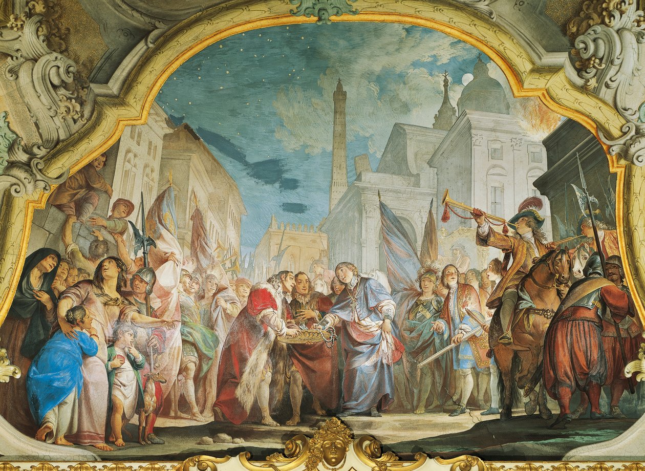 Fasti, rodina Aldrovandi, Vittorio Maria Bigari (1692-1776), freska, palác Aldrovandi Montanari, Bologna, Itálie od Vittorio Maria Bigari