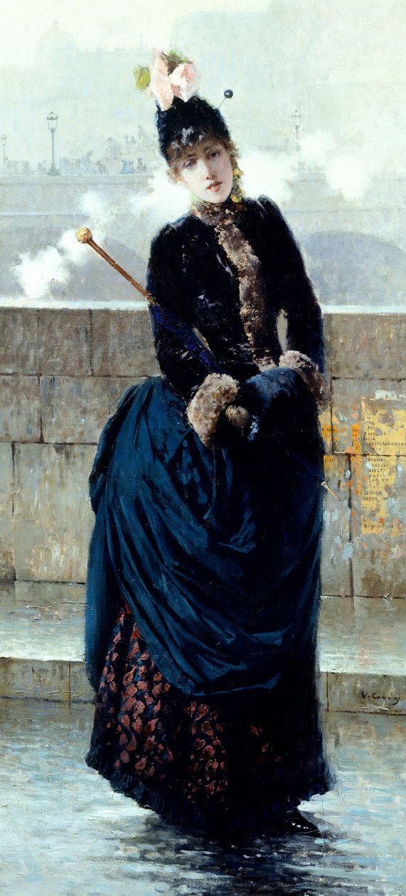 Dáma na mostě v Paříži od Vittoria Mattea Corcose (1859-1933), olej na plátně od Vittorio Matteo Corcos