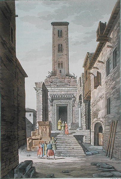 Aesculapiův chrám, Split, Jugoslávie, kolem roku 1820 (barevná rytina) od Vittorio Raineri