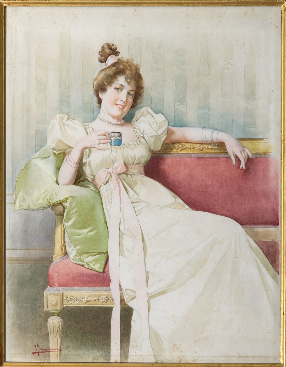 Dáma na pohovce (akvarel na papíře) od Vittorio Reggianini