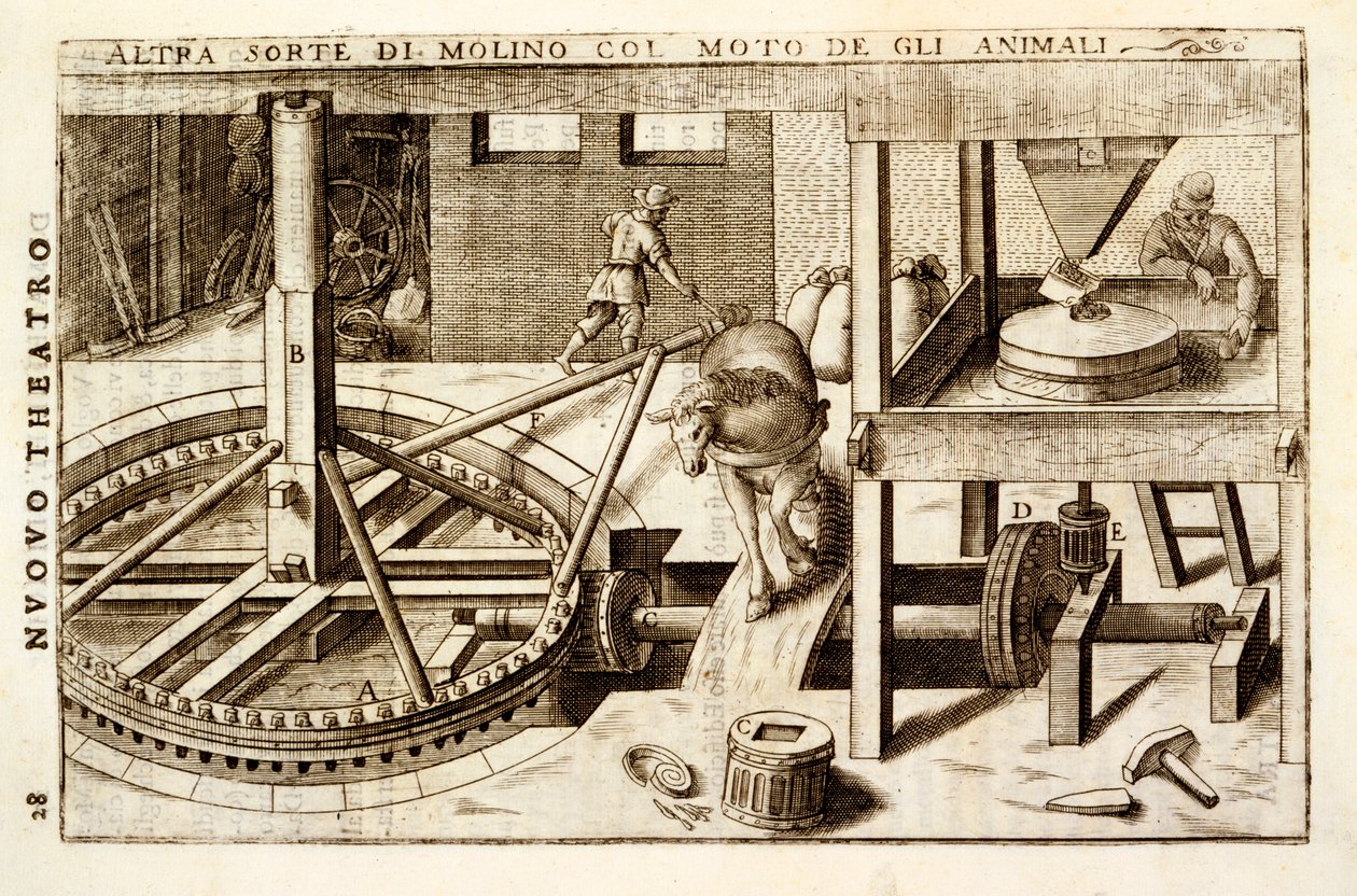Frézka poháněná koňmi 1607 od Vittorio Zonca