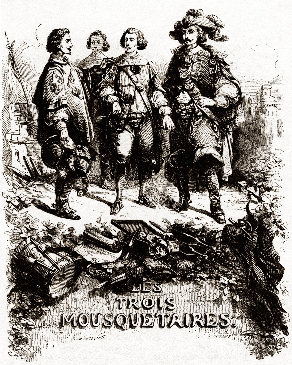 Titulní strana z knihy "Tři mušketýři" od Vivant (after) Beauce