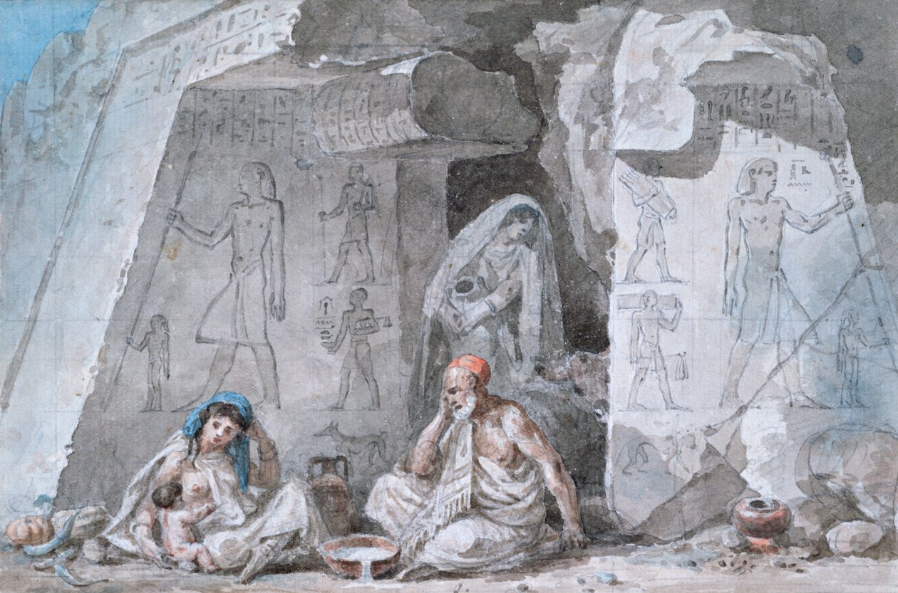 Egyptská rodina mimo starověkou hrobku, 19. století od Vivant Denon