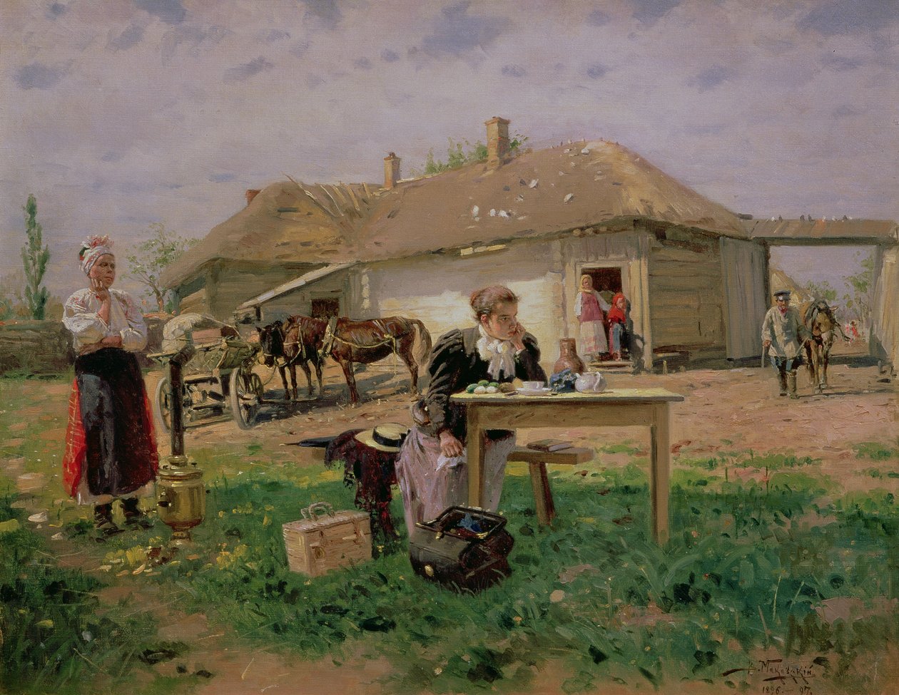 Příjezd školní paní na venkově, 1897 od Vladimir Egorovic Makovsky