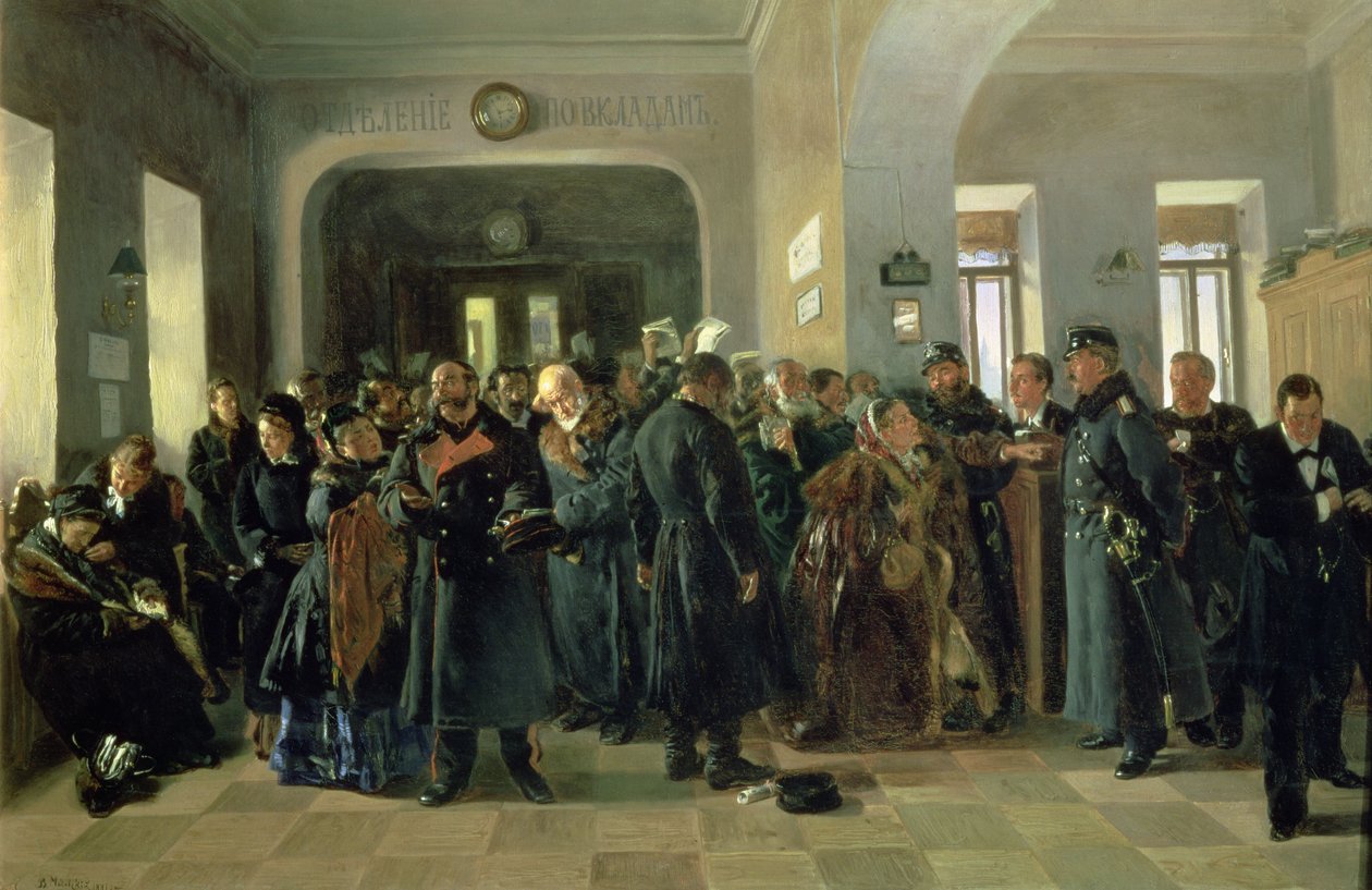 The Collapse of a Bank, 1881 (viz také 40930) od Vladimir Egorovic Makovsky