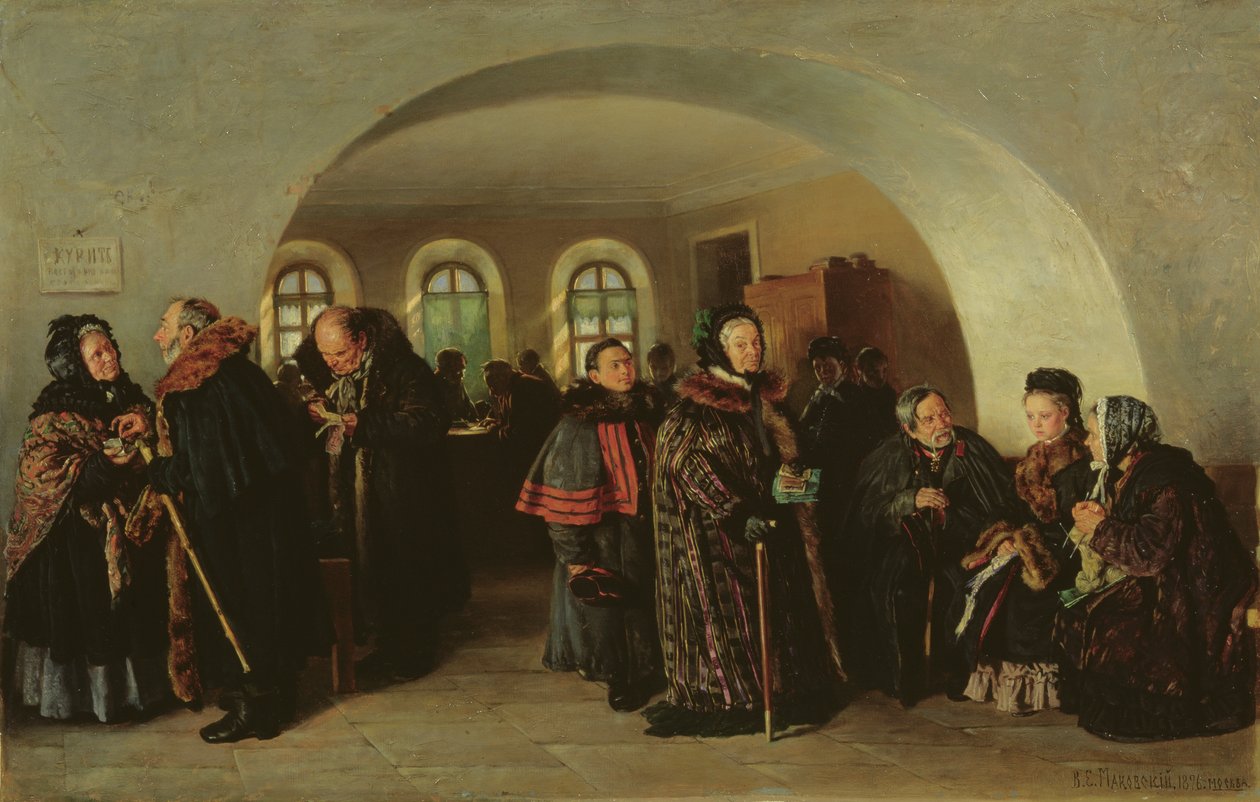Pokladnice v den důchodu, 1876 od Vladimir Egorovic Makovsky