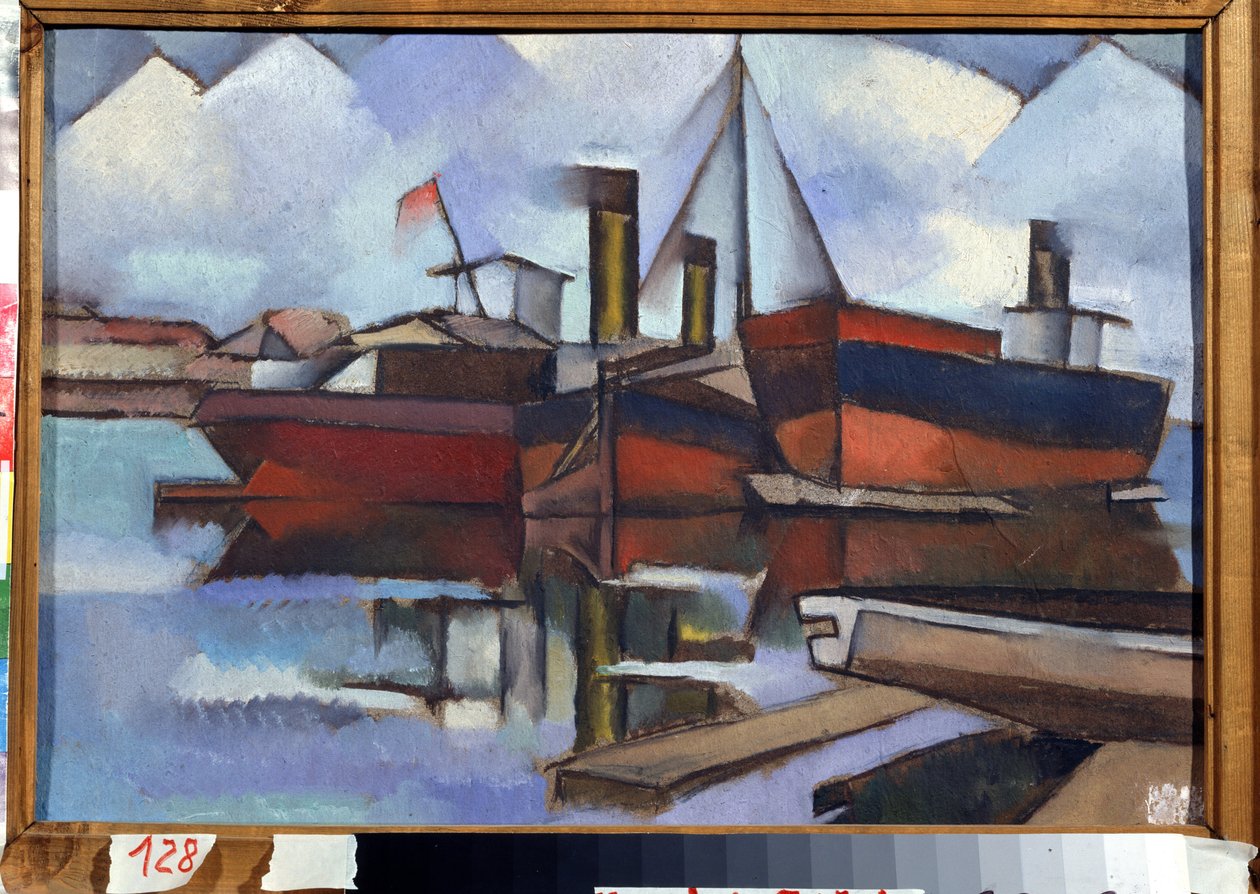Parní lodě - Obraz Vladimíra Davidoviče Baranov Rossine (Baranov-Rossine) (Wladimir Daniel Baranoff Rossine (Baranoff-Rossine) (1888-1944) - Olej na plátně, 35,5 x 51,5 cm od Vladimir Davidovich Baranov Rossine